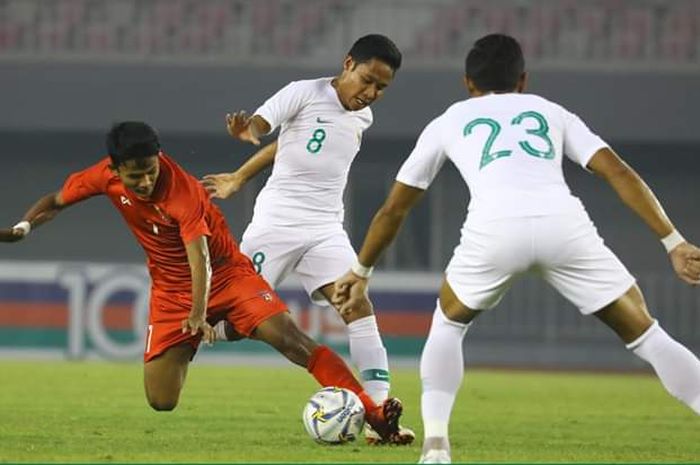 Timnas Myanmar Vs timnas Indonesia di Stadion Mandalarthiri, Mandalay, Myanmar, Senin (25/3/2019).