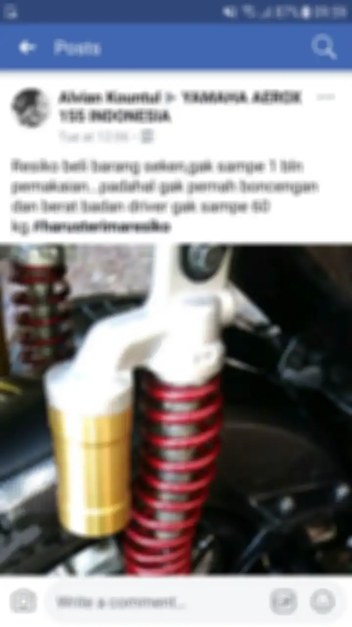 Postingan Alvian Kountul soal sokbreker bekas di motornya yang patah padahal barang belum dipakai lama