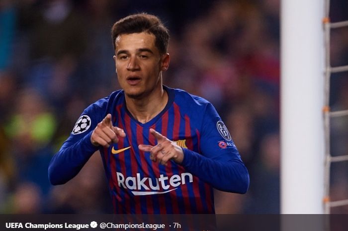 Gelandang serang Barcelona, Philippe Coutinho turut menyumbang satu gol kemenangan Barcelona atas Olympique Lyon di Camp Nou, Rabu (13/3/2019).