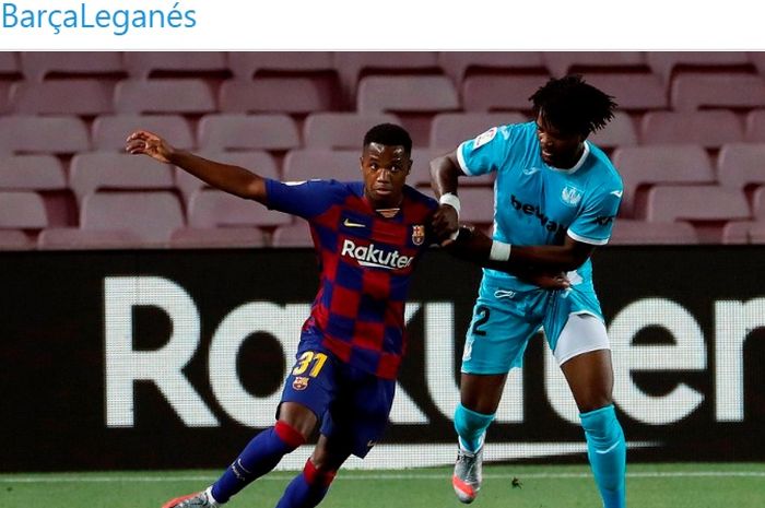 Ansu Fati berhasil mencetak gol ke gawang Leganes ketika Barcelona menjamu Leganes di Stadion Camp Nou pada laga pekan ke-29 Liga Spanyol, Selasa (16/6/2020) atau Rabu dini hari WIB.