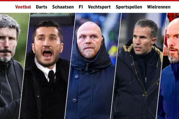 Calon pengganti Brian Priske di Feyenoord (dari kiri ke kanan): Mark van Bommel, Nuri Sahin, Joseph Oosting, Robin van Persie, dan eks pelatih Man United, Erik ten Hag.