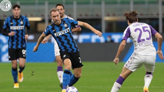 Christian Eriksen dalam laga Inter Milan kontra Fiorentina di Liga Italia, Sabtu (26/9/2020) di Giuseppe Meazza.