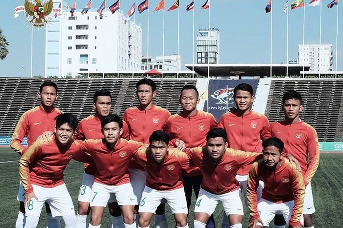 Skuat timnas U-22 Indonesia saat melawan Myanmar di Piala AFF U-22 2019.