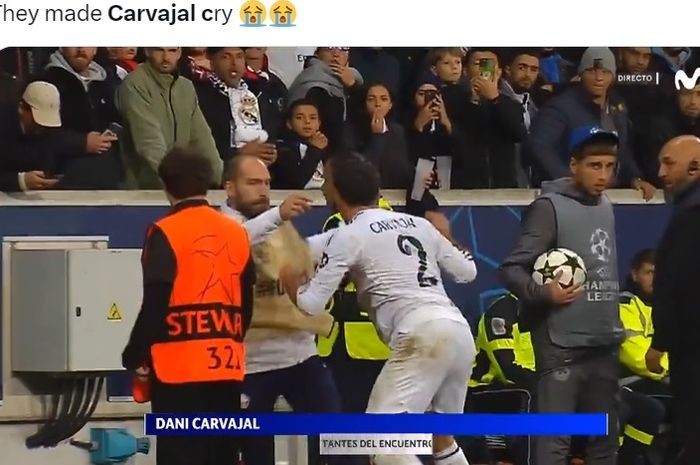 Dani Carvajal mendorong seorang ball boy dalam laga Lille vs Real Madrid pada lanjutan Liga Champions 2024-2025.