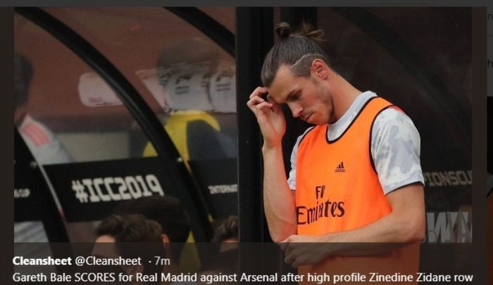 Penyerang Real Madrid, Gareth Bale, dalam laga International Champions Cup melawan Arsenal di FedEx Field, Rabu (24/7/2019) pagi WIB.