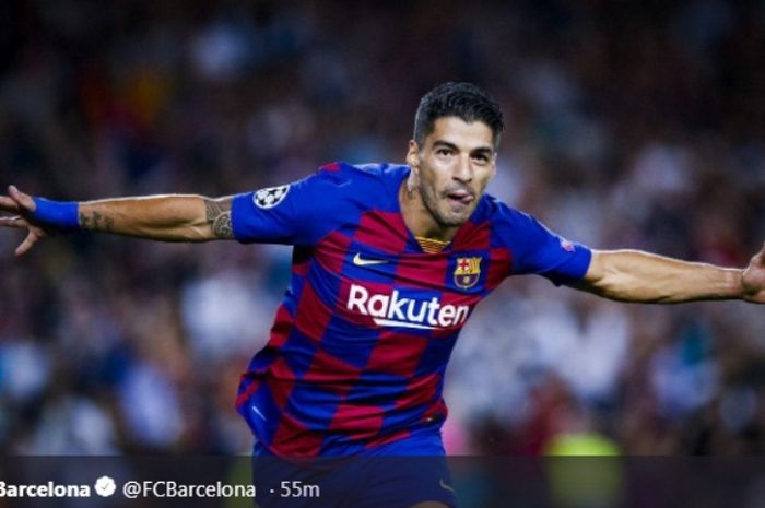 Striker Barcelona, Luis Suarez, dalam laga kontra Inter Milan di Camp Nou pada Rabu (2/10/2019).