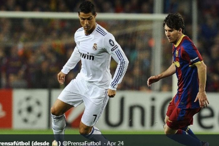 Pertemuan Cristiano Ronaldo dan Lionel  Messi dalam duel Real Madrid versus Barcelona pada2 Mei 2011.