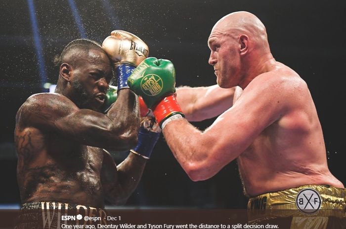 Deontay Wilder (kiri) dan Tyson Fury (kanan). 