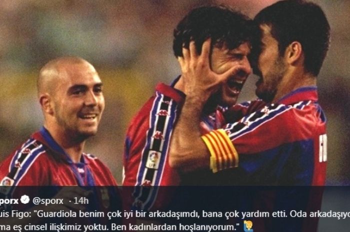 Luis Figo dan Pep Guardiola semasa membela Barcelona.