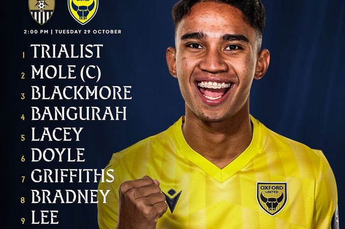 Marselino Ferdinan menjadi starter untuk Oxford United U-21 dalam laga melawan Notts County U-21 di Clifton Football Club Stadium, Selasa (29/10/2024).