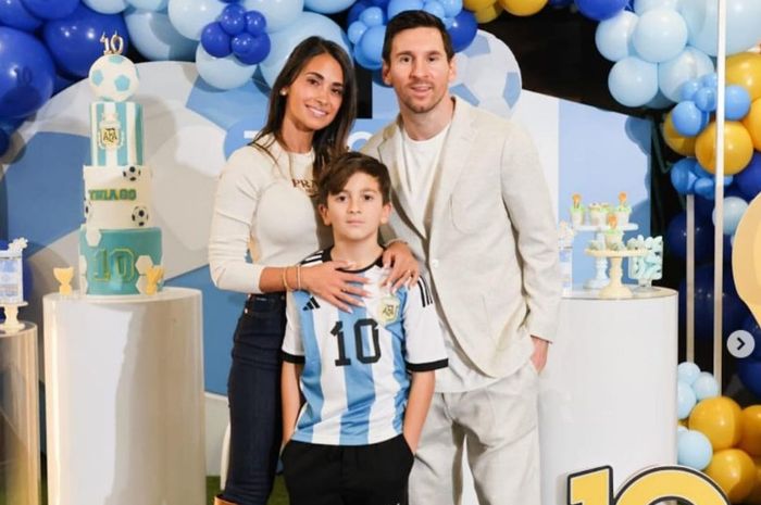 Lionel Messi dan Antonela Roccuzzo saat merayakan ulang tahun putra sulungnya, Thiago Messi.