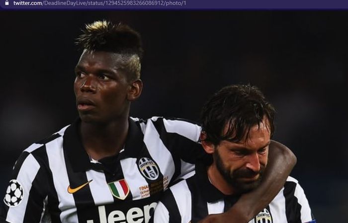 Paul Pogba dan Andrea Pirlo saat sama-sama bermain untuk Juventus. 