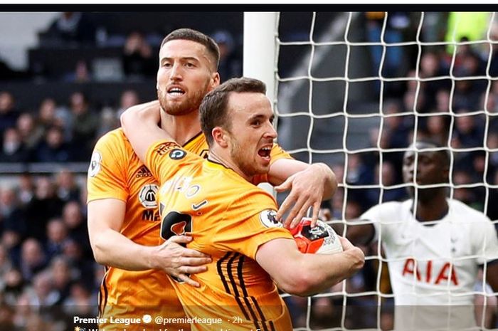 Diogo Jota dan Raul Jimenez bintang kemenangan Wolverhampton atas Tottenham Hotspur dalam lanjutan Liga Inggris, 1 Maret 2020.