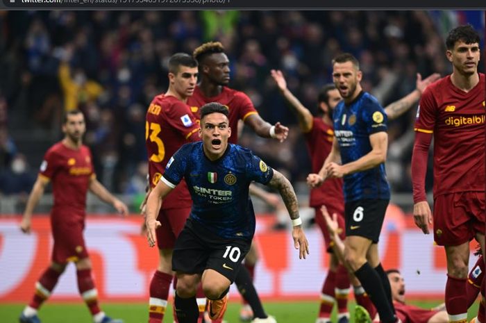 Penyerang Inter Milan, Lautaro Martinez, mencetak satu gol dalam kemenangan 3-1 I Nerazzurri atas AS Roma di Liga Italia