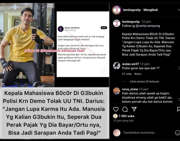 Postingan akun @lambegosiip