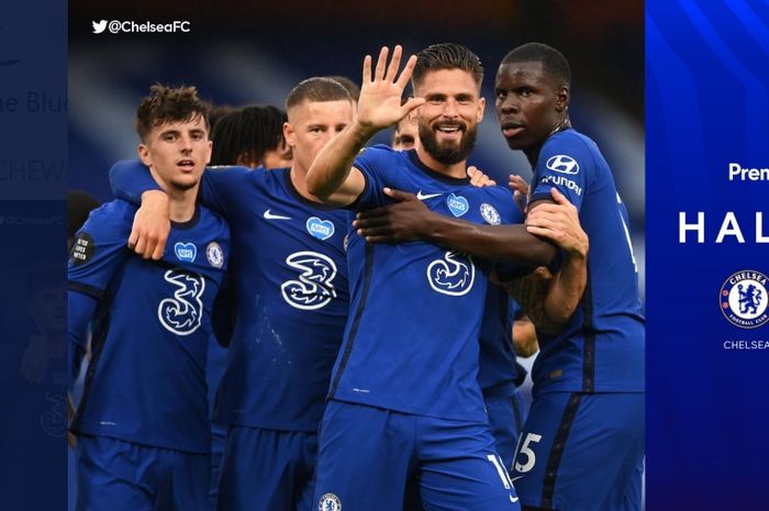 Olivier Giroud dan Willian membawa Chelsea unggul dua gol atas Watford pada babak pertama laga pekan ke-33 Liga Inggris, Sabtu (4/7/2020) waktu setempat.