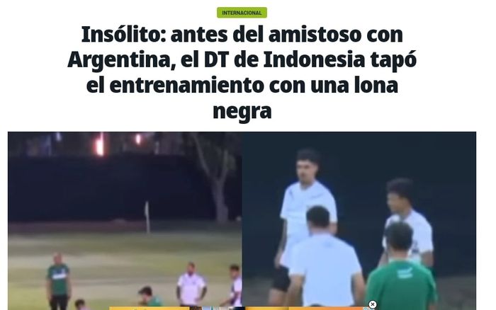 Berita media Ole yang mempertanyakan keputusan Shin Tae-yong menutup lapangan dengan kain hitam dalam sesi latihan jelang duel timnas Indonesia vs Argentina.