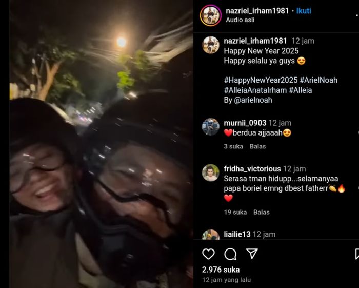 Video Ariel Noah dan Alleia motoran saat tahun baru