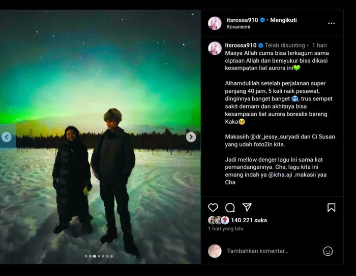 Rossa dan anaknya melihat aurora di Finlandia.