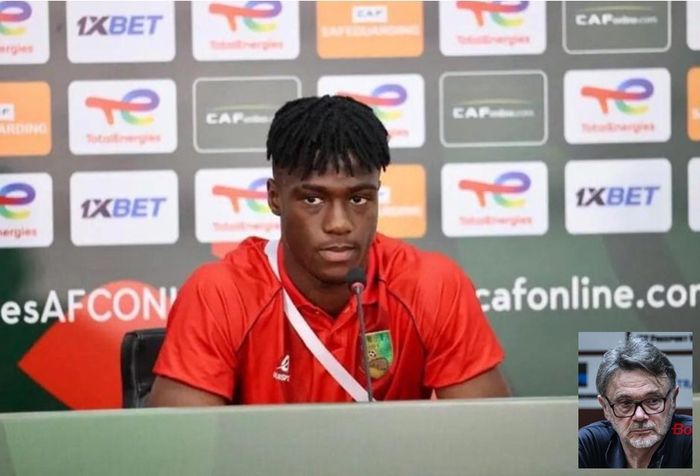 Striker Timnas U-23 Guinea Algassime Bah siap meladeni Timnas U-23 Indonesia dalam laga play-off perebutan tiket Olimpiade Paris 2024 pada 9 Mei 2024. Philippe Troussier (insert) menyebut Indonesia akan kesulitan.