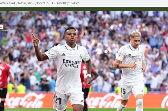 Rodrygo, salah satu pemain Brasil yang menyelamatkan Real Madrid dalam laga melawan Real Mallorca pada lanjutan Liga Spanyol di Stadion Santiago Bernabeu, Minggu (11/9/2022).