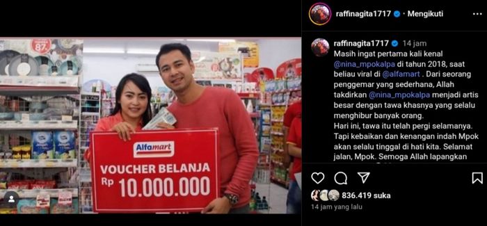 Postingan Raffi Ahmad saat kenang kepergian Mpok Alpa dan akui kenal sejak tahun 2018