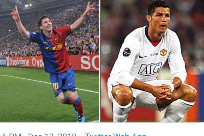 Lionel Messi menegaskan dominasinya atas Cristiano Ronaldo saat duel Barcelona versus Manchester United dalam laga final Liga Champions 2008-2009 di Stadion Olimpico, Roma.