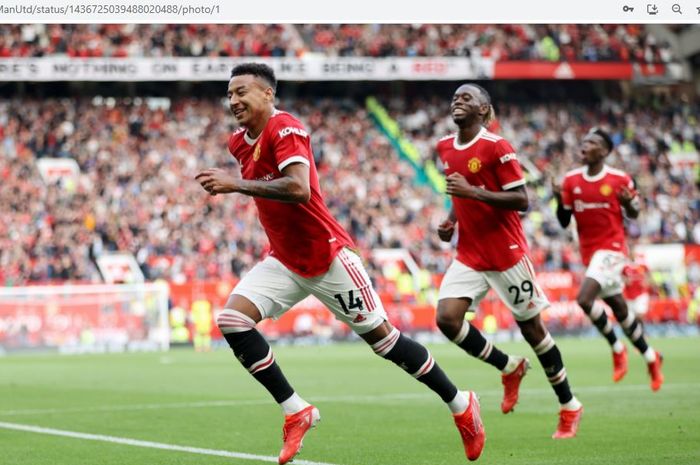 Gelandang serang Manchester United, Jesse Lingard, mencetak gol ke gawang Newcastle United pada pekan keempat Liga Inggris 2021-2022, Sabtu (11/9/2021).