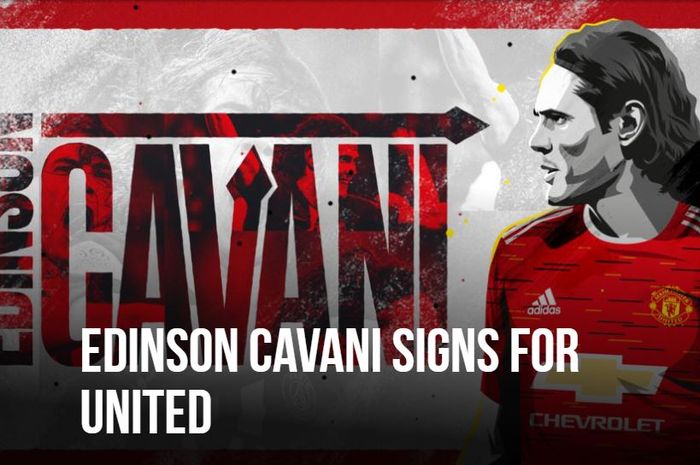 Tampilan di situs resmi Manchester United setelah memastikan kedatangan Edinson Cavani.