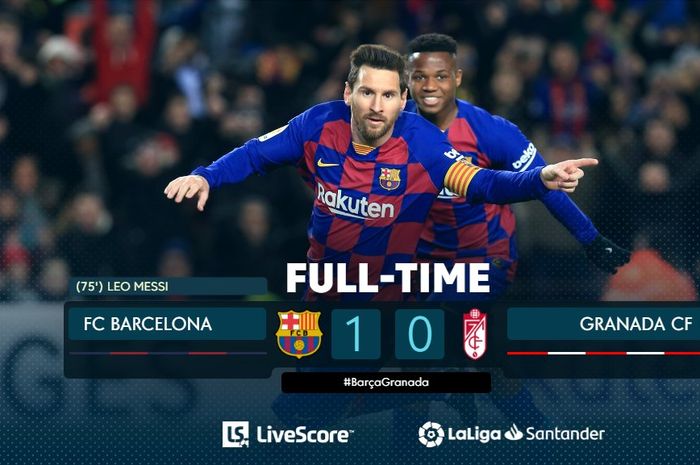 Aksi megabintang Barcelona, Lionel Messi, dalam laga kontra Granada di Camp Nou, Minggu (19/1/2020).