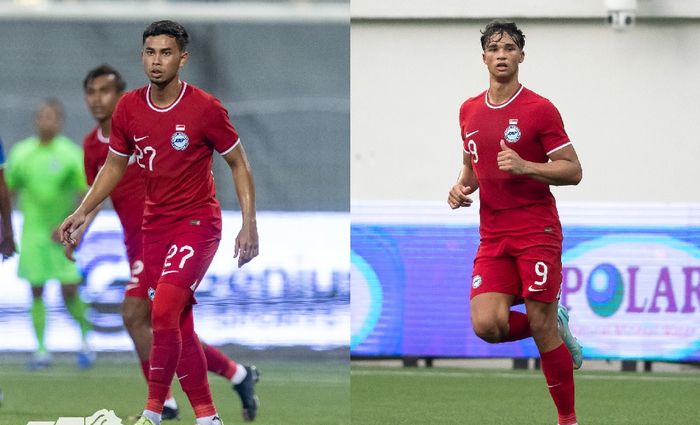 Adam Swandi dan Ikhsan Fandi saat memperkuat timnas Singapura pada laga uji coba jelang Piala AFF 2022.