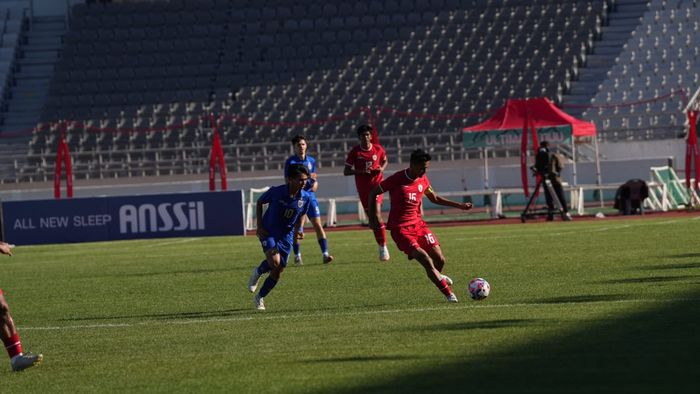 Suasana pertandingan antara Timnas U-20 Indonesia Vs Thailand dalam laga kedua Seoul Earth On Us Cup 2024 di Mokdong Stadium, Seoul, Korea Selatan, Jumat (30/8/2024).