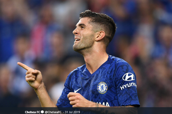 Winger Chelsea, Christian Pulisic, berhasil mencetak satu gol ketika bertanding melawan Aston Villa pada laga pekan ke-30 Liga Inggris, Minggu (21/6/2020).