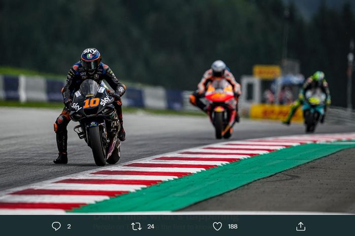 Pembalap Sky VR46 Avintia, Luca Marini, finis di posisi kelima pada balapan MotoGP Austria di Red Bull Ring, Austria, 15 Agustus 2021.