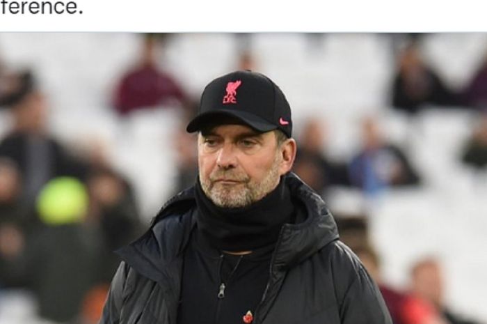 Pelatih Liverpool, Juergen Klopp, dalam laga kontra West Ham United pada pekan ke-11 Liga Inggris 2021-2022, Minggu (7/11/2021) waktu setempat atau malam hari WIB.