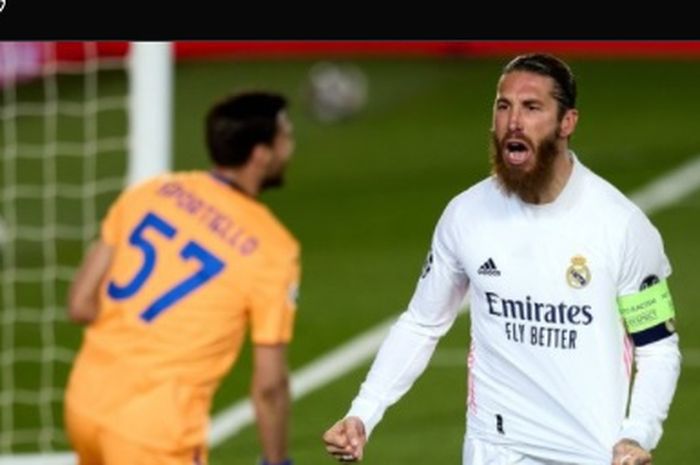 Sergio Ramos turut menyumbang satu gol dalam kemenangan 3-1 Real Madrid atas Atalanta pada laga leg kedua babak 16 besar Liga Champions 2020-2021.