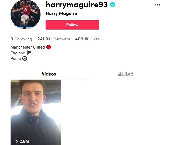 Akun TikTok Harry Maguire.