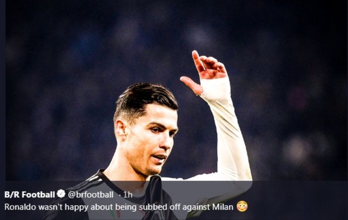 Megabintang Juventus, Cristiano Ronaldo, dalam laga kontra AC Milan di Allianz Stadium, Minggu (10/11/2019).