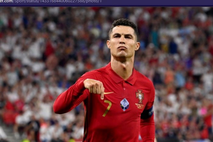 Megabintang timnas Portugal, Cristiano Ronaldo, merayakan gol ke gawang timnas Irlandia dalam laga Kualifikasi Piala Dunia 2022 zona Eropa pada Kamis (2/9/2021) pukul 01.45 WIB di Stadion Algarve. 