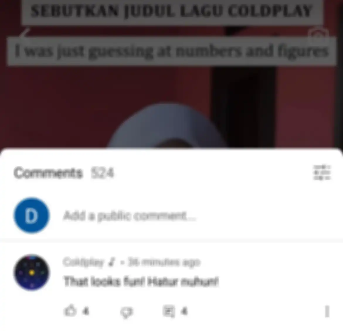 Tangkapan layar komentar Coldplay di YouTube Putih Abu-Abu