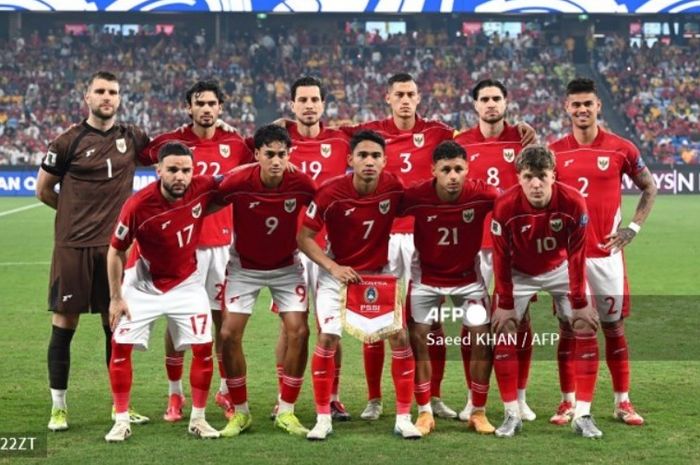 Skuad Timnas Indonesia saat menghadapi tuan rumah Australia dalam laga lanjutan Kualifikasi Piala Dunia 2026 zona Asia.