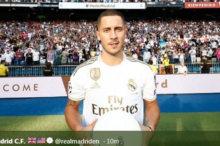 Eden Hazard saat diperkenalkan sebagai pemain baru Real Madrid, Kamis (13/6/2019).