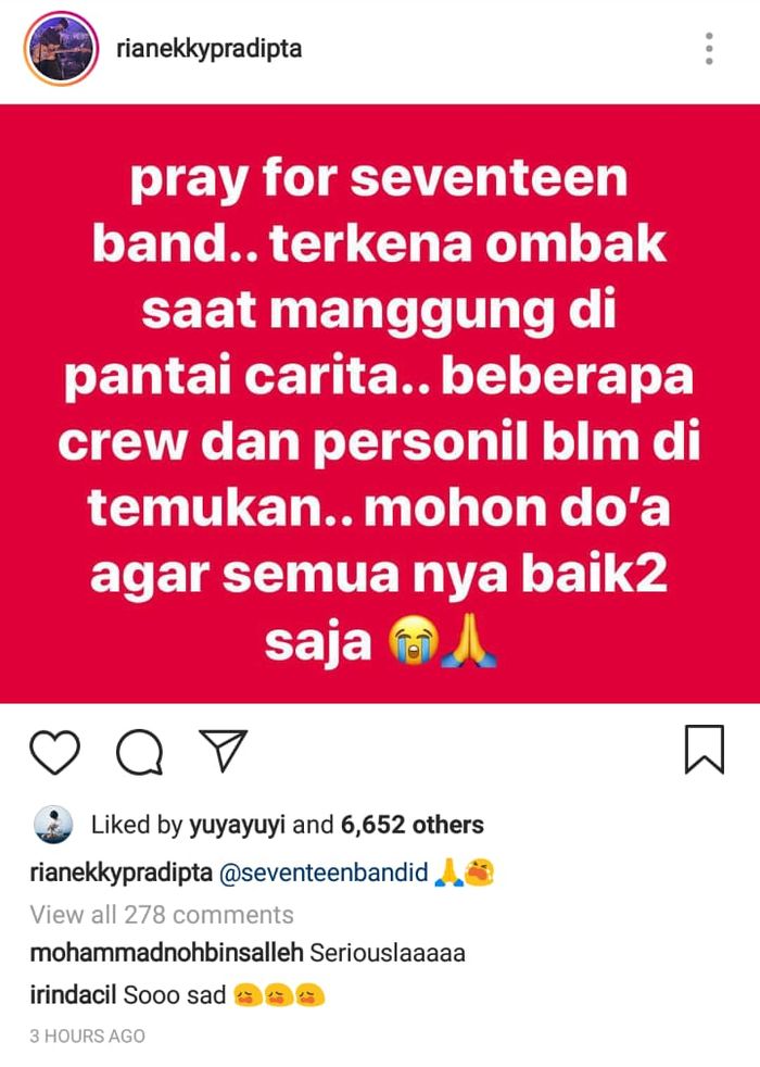 Dikabarkan Hilang, Personil Grup Band Seventeen Belum Ditemukan Pasca Tsunami Anyer