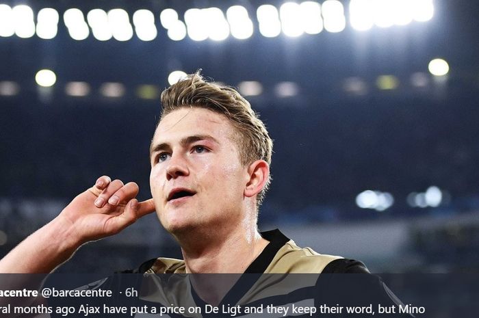 Bek muda Ajax Amsterdam, Matthijs de Ligt merayakan gol yang dicetak usai jebol gawang Juventus pada leg kedua perempat final Liga Champions.