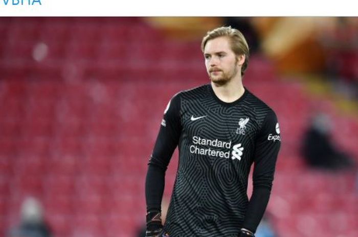 Ekspresi kiper Liverpool, Caoimhin Kelleher, dalam laga Liga Inggris kontra Brighton &amp; Hove Albion di Stadion Anfield, Rabu (3/2/2021).