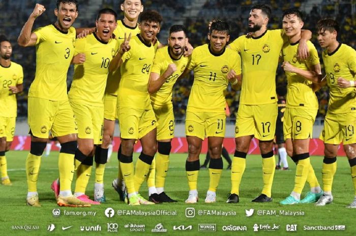 Para pemain Timnas Malaysia selebrasi seusai membantai Papua Nugini tanpa ampun dalam FIFA Matchday 20 Juni 2023.