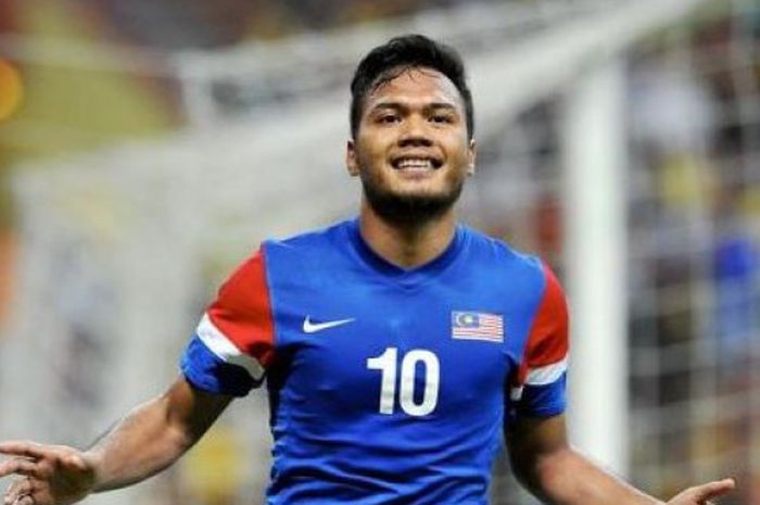 Penyerang Timnas Malaysia, Safee Sali usai membobol gawang Timnas Indonesia di ajang Piala AFF 2010.