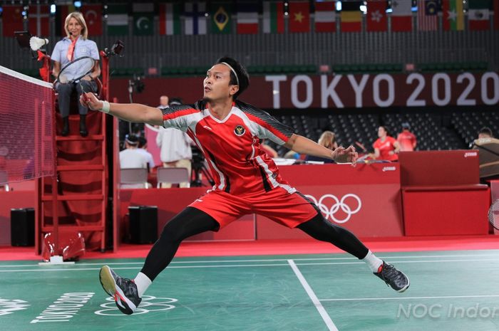 Aksi Mohammad Ahsan/Hendra Setiawan pada ajang Olimpiade Tokyo 2020, Senin (26/7/2021)