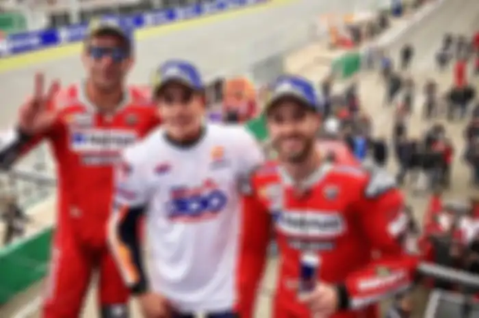 Podium MotoGP Prancis 2019, Danilo Petrucci (kiri); Marc Marquez (tengah) dan Andrea Dovizioso (kanan)