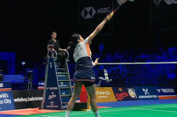 Tunggal putri Korea Selatan, An Se-young, pada laga final Denmark Open 2025, Minggu, 19 Oktober 2025